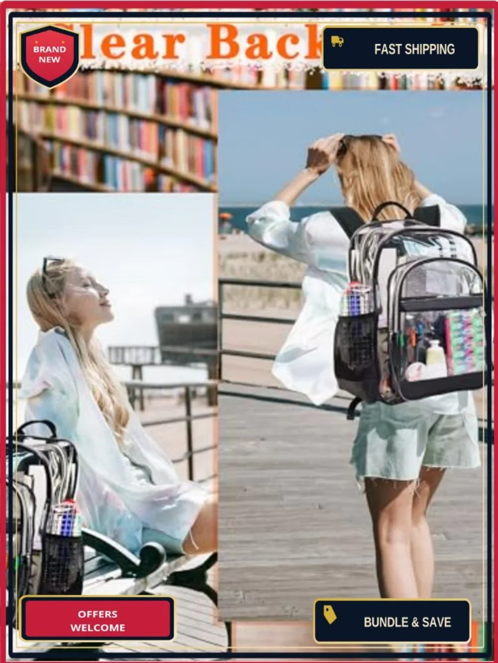 Heavy Duty Clear Backpack See Through School Travel Security PVC